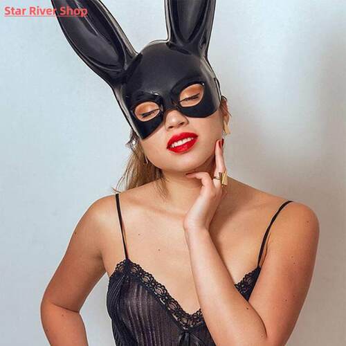 Sexy Cosplay PVC Rabbit Mask With Long Ears Black Bunny Face