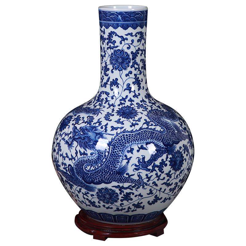 景德镇陶瓷器彷古缠枝莲青花龙纹落地大花瓶彷古中式客厅玄关摆件