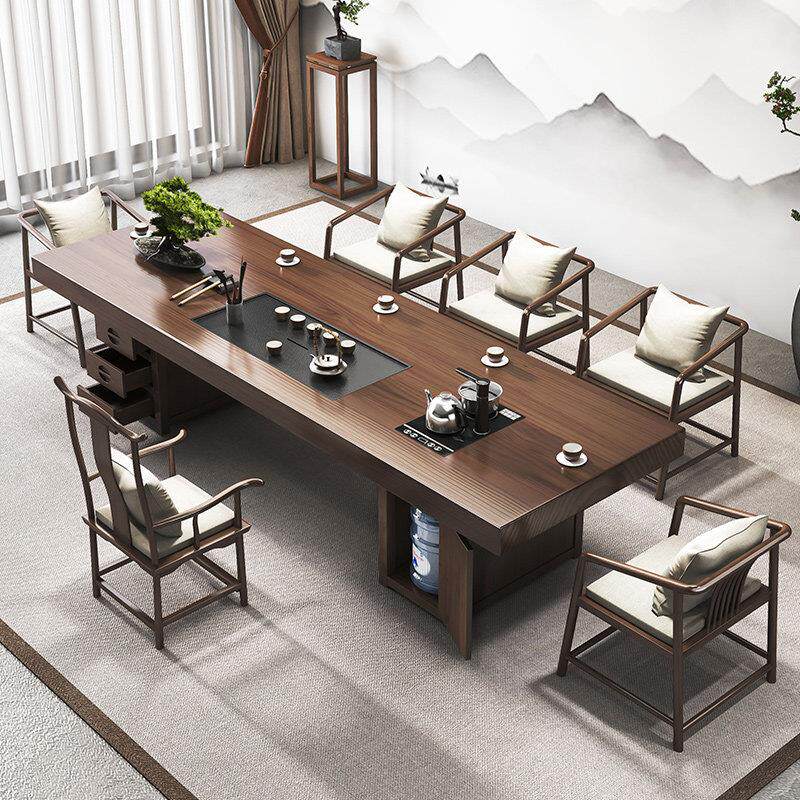 实木茶桌椅组合家用新中式大板喝茶桌2025新款高端办公室泡茶台