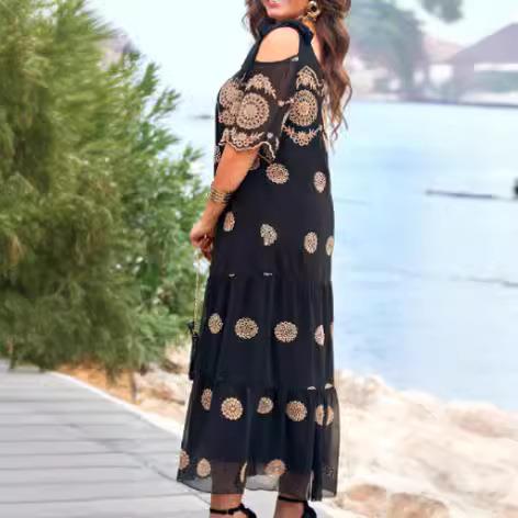 loose skirt short middle-aged mother dress knee-length