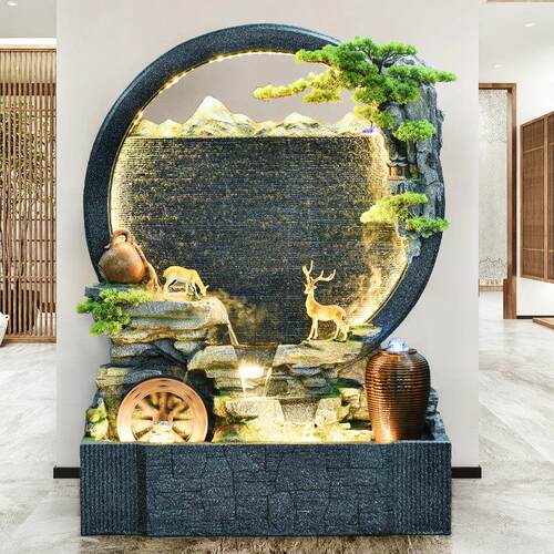 水幕墙假山喷泉摆件流水屏风客厅玄关落地装饰风水轮生财庭院景观
