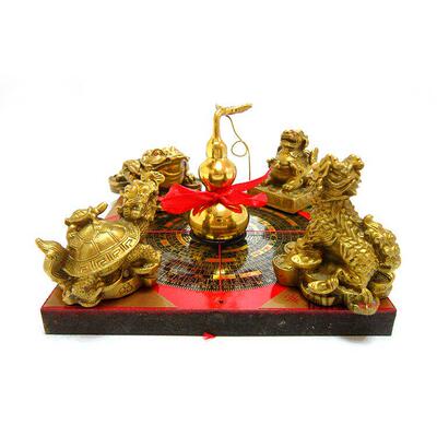 五宝阵摆件纯铜金蟾貔貅葫芦龙龟罗盘聚宝盆招财聚财居家客厅摆件