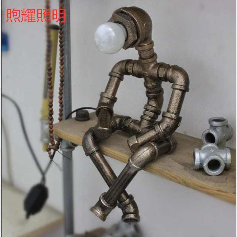 灯具酒吧台灯铁管个性机器人美式复古水管loft工业款创意风爆