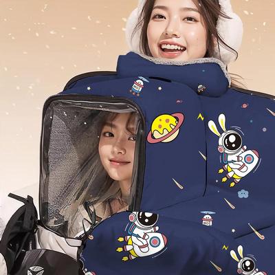 季亲子款电动车挡风963被冬加小孩绒加厚防水加大带窗户车电瓶防