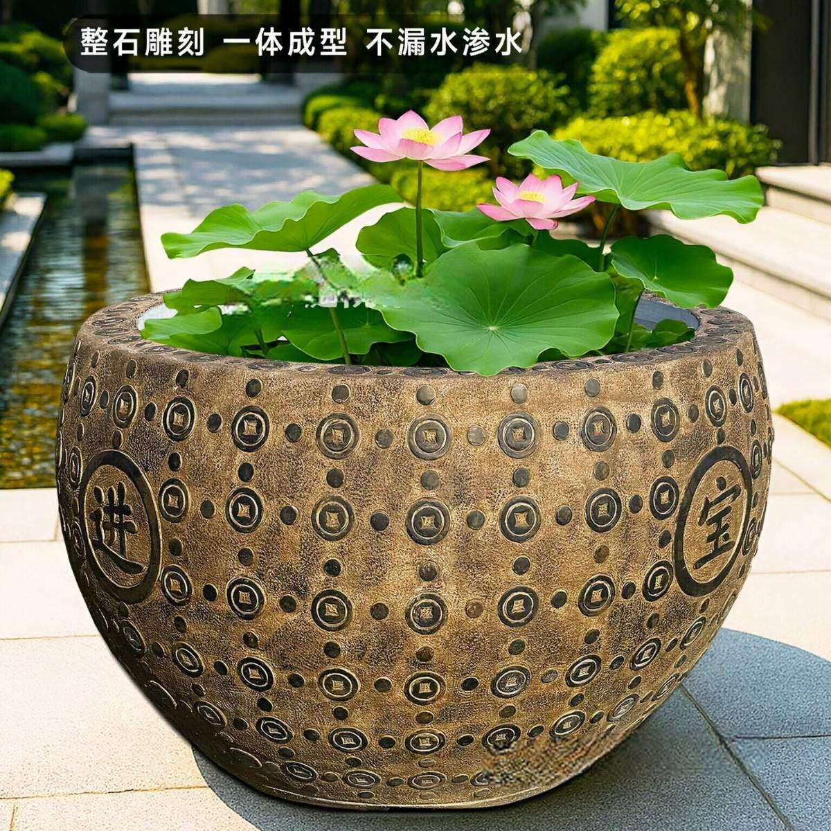 石雕鱼缸花盆天然青石仿古做旧养花流水石槽庭院门海石缸大缸石头