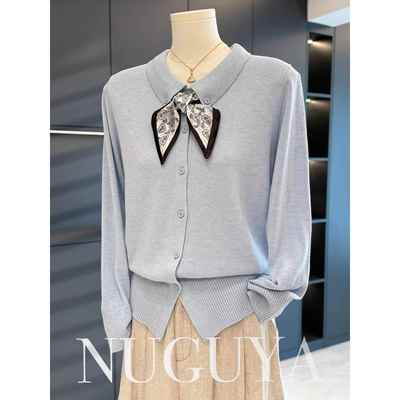 时尚休闲妈妈装针织衫女秋装新款上衣气质百搭中老年围巾领打底衫