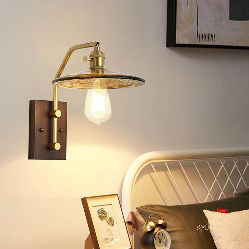 客厅电视柜背景墙壁灯简约北欧实木家居主卧室床头中古法式壁灯