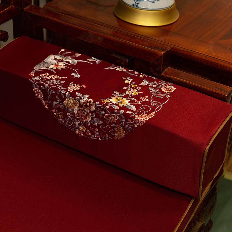 高档国沙发绣花方枕红木枕中国风罗汉实中床木腰枕扶手枕风长方形