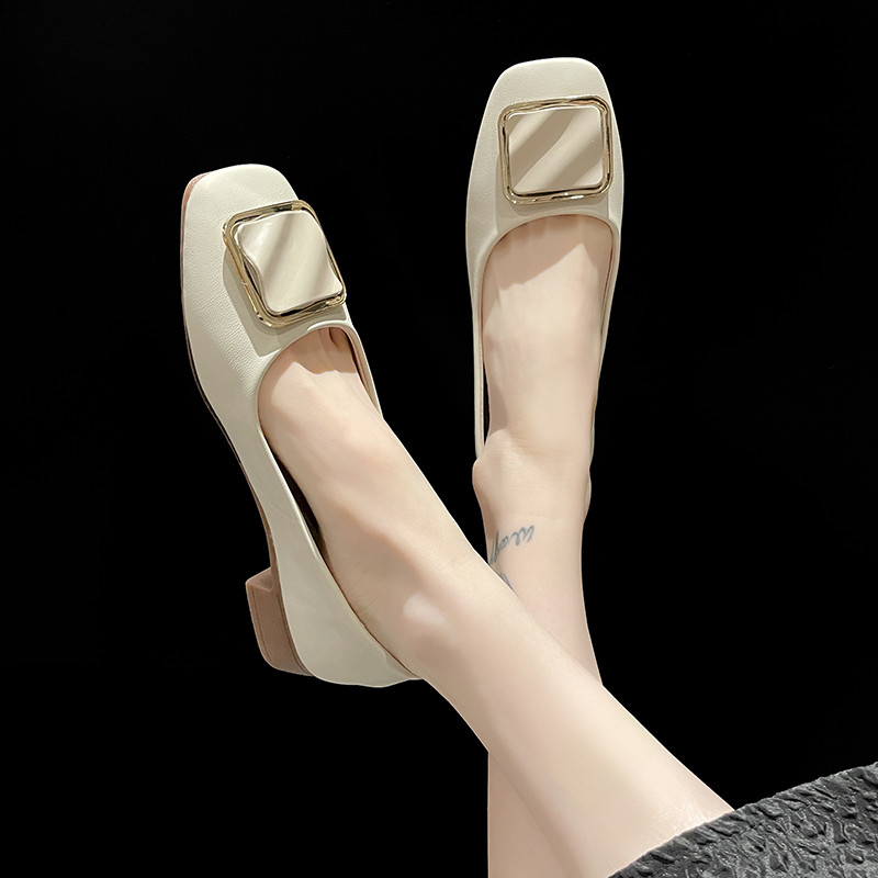 温柔晚晚风单鞋女低跟2025春季新款浅口方头软底防滑中跟豆豆鞋,女鞋,浅口单鞋,淘宝优惠券,粉丝福利购,淘宝优惠卷