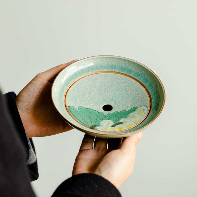 昌朴居冰片釉纯手绘夏荷陶瓷壶承干泡家用盖碗茶壶托盘陶瓷茶点盘,餐饮具,茶具礼盒,淘宝优惠券,粉丝福利购,淘宝优惠卷