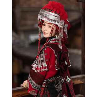 族苗族土家舞族蹈演出少服花瑶新娘 红色数民装 高档瑶族服装 女经典