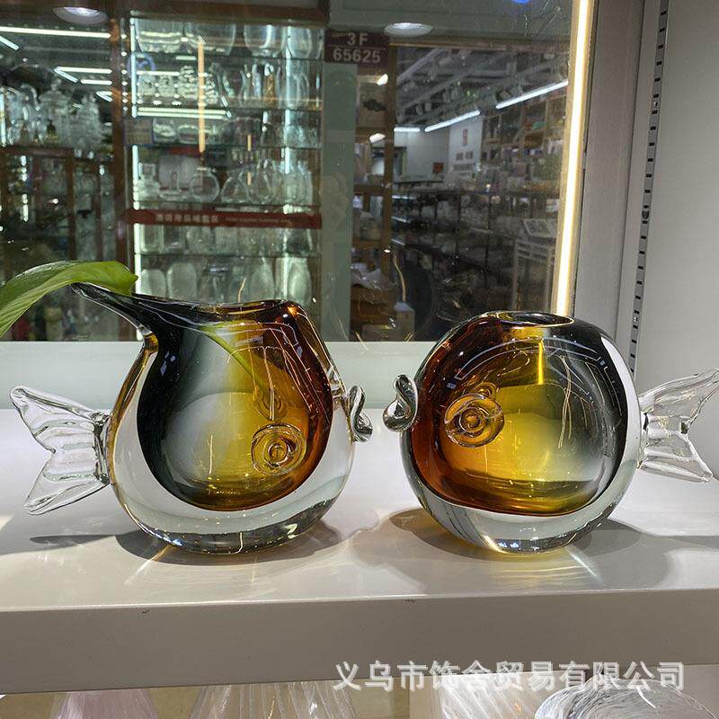 简约琥珀灰琉璃花瓶客厅插花水培厚重玻璃花器餐厅民宿样板房装饰