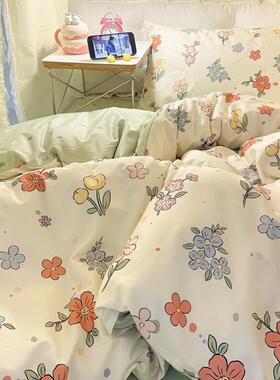 全棉花卉田罩园风四件套学生宿舍单三件套小清新床笠被09.QLIm床