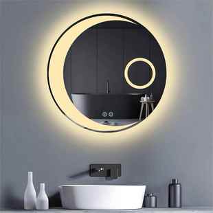 LED月亮摸镜982智能圆妆镜触屏无框浴室镜除带灯壁挂化补光雾梳妆