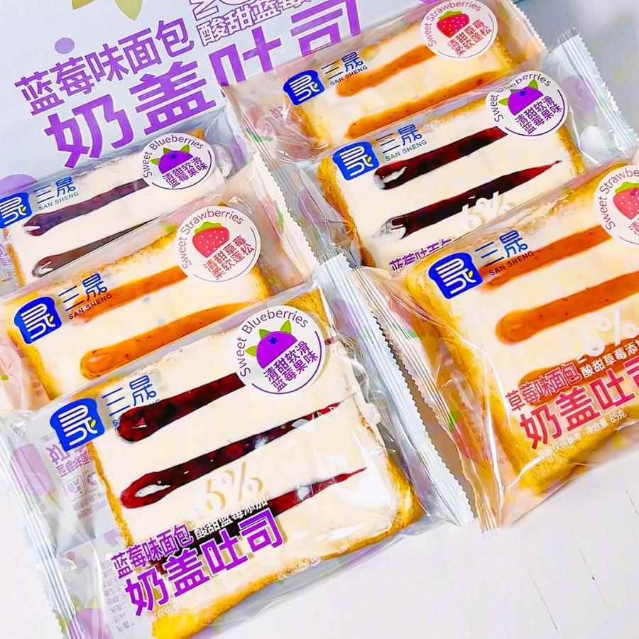 三晟奶盖吐司85g袋装营养早餐代餐切片草莓蓝莓零食小吃整箱