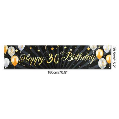 Black Gold Happy Birthday Banner Balloon Flag Adult 30th 40t