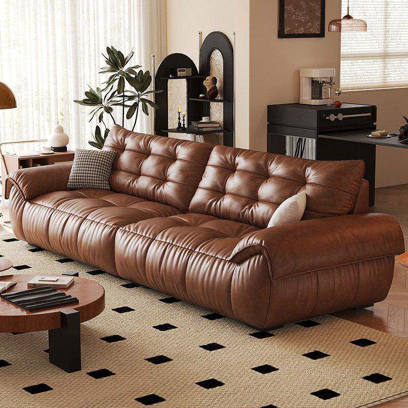 复古风真皮沙发小户型客厅头层牛皮焦糖色中古风设计师2026新款