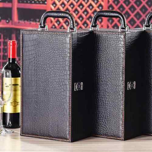 红酒鳄鱼纹PU皮包装盒 常规两瓶通用礼盒包装葡萄酒皮箱可带酒具