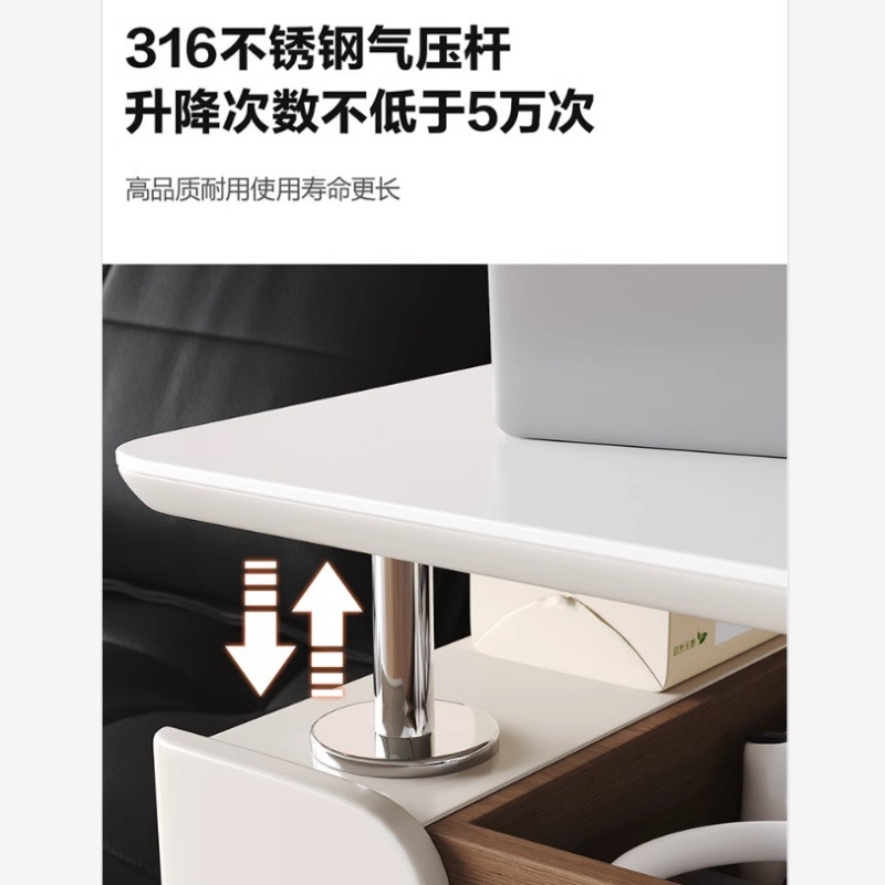 多功能可移动茶几小推车客厅家用实木奶油风岩板轻奢升降沙发边柜