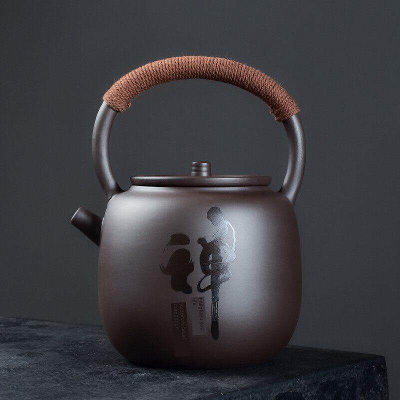 紫砂提梁壶大号容量球孔过滤家用茶壶雕刻防烫手把凉水壶单壶茶具