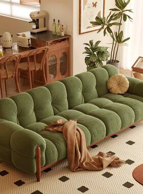 式法复古钢型琴键沙发客厅小户SXU奶油风沙发墨绿色美式布艺沙发