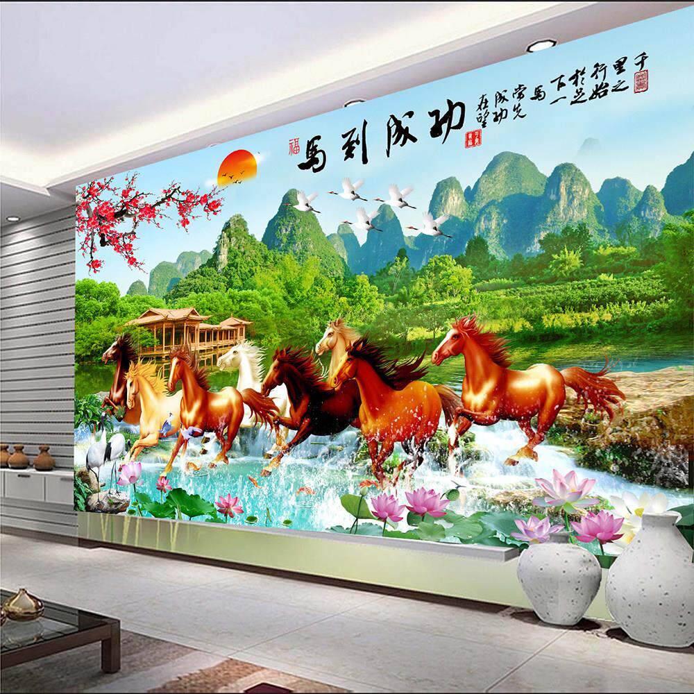2026年马年年画八骏图马到成功客厅电视沙发壁贴画风景壁画