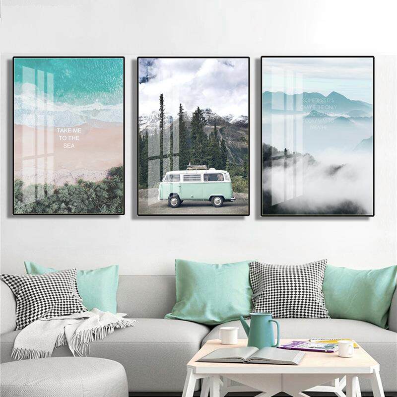 北欧地中海风格装饰画客厅卧室床头画壁画现代简约挂画风景画有框