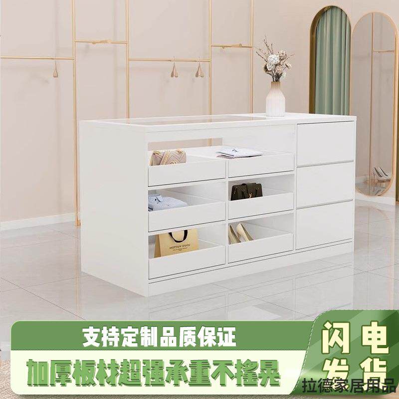 服装店中岛柜流水台展示台收银台柜台摆件饰品陈列柜吧台桌带玻璃