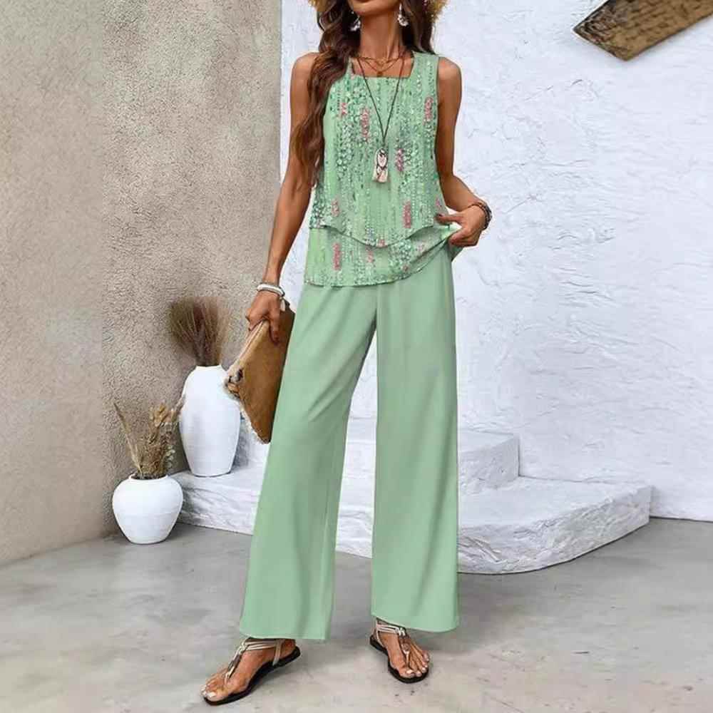 Women's Sleeveless Double Layer Vest Pants Set
