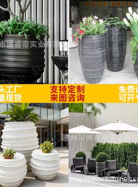 户外玻璃钢花盆商场观赏花钵波纹凹凸环形造型景观商业街花器
