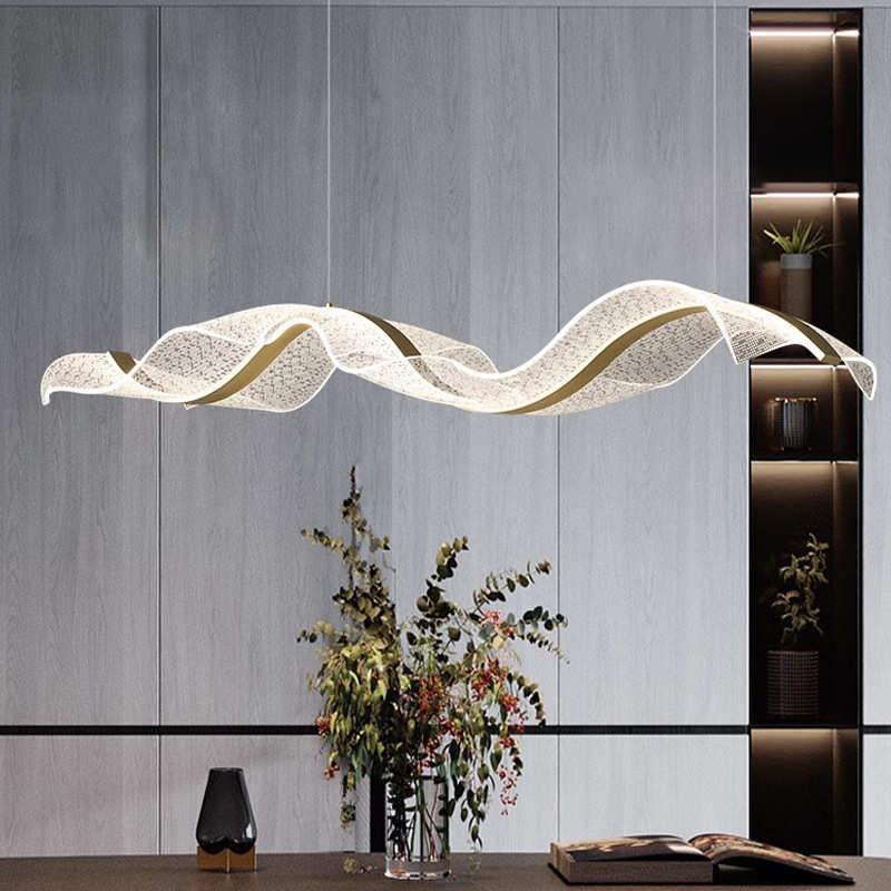设计师艺术创意飘带餐厅吊灯2023年新款轻奢长条餐桌吧台茶室灯