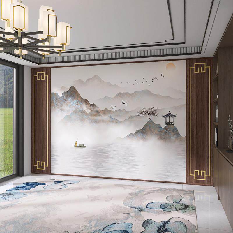 定制壁画3d立体山水画电视背景墙壁纸客厅墙纸无缝墙布影视墙壁布