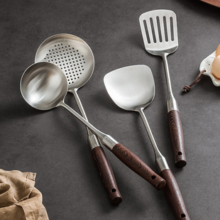 全套家用煎蛋炒菜铲勺厨具 造器木质304鸡翅木不锈钢锅铲勺子套装