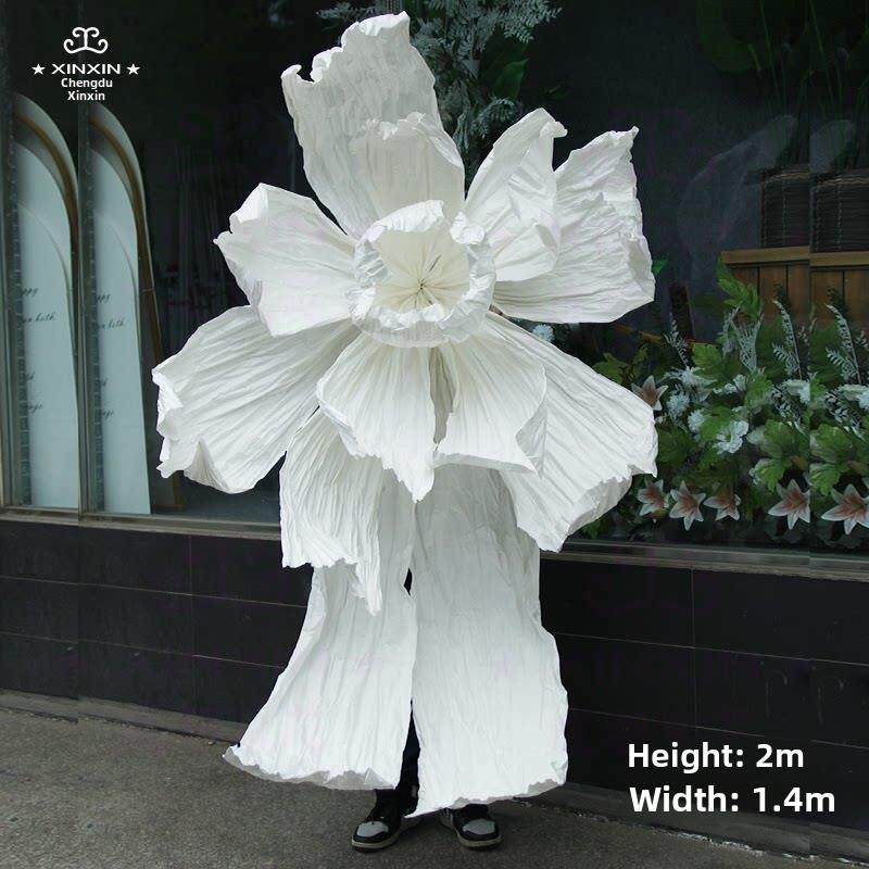 白色美塑花巨型纸花婚庆舞台背景装饰凤蝶花手工褶皱花艺橱窗美陈