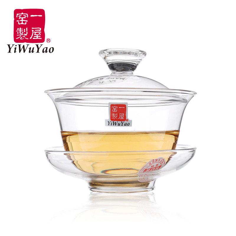 一屋窑玻璃盖碗手工吹制耐热功夫茶具加厚碗茶杯套装大号三才盖碗