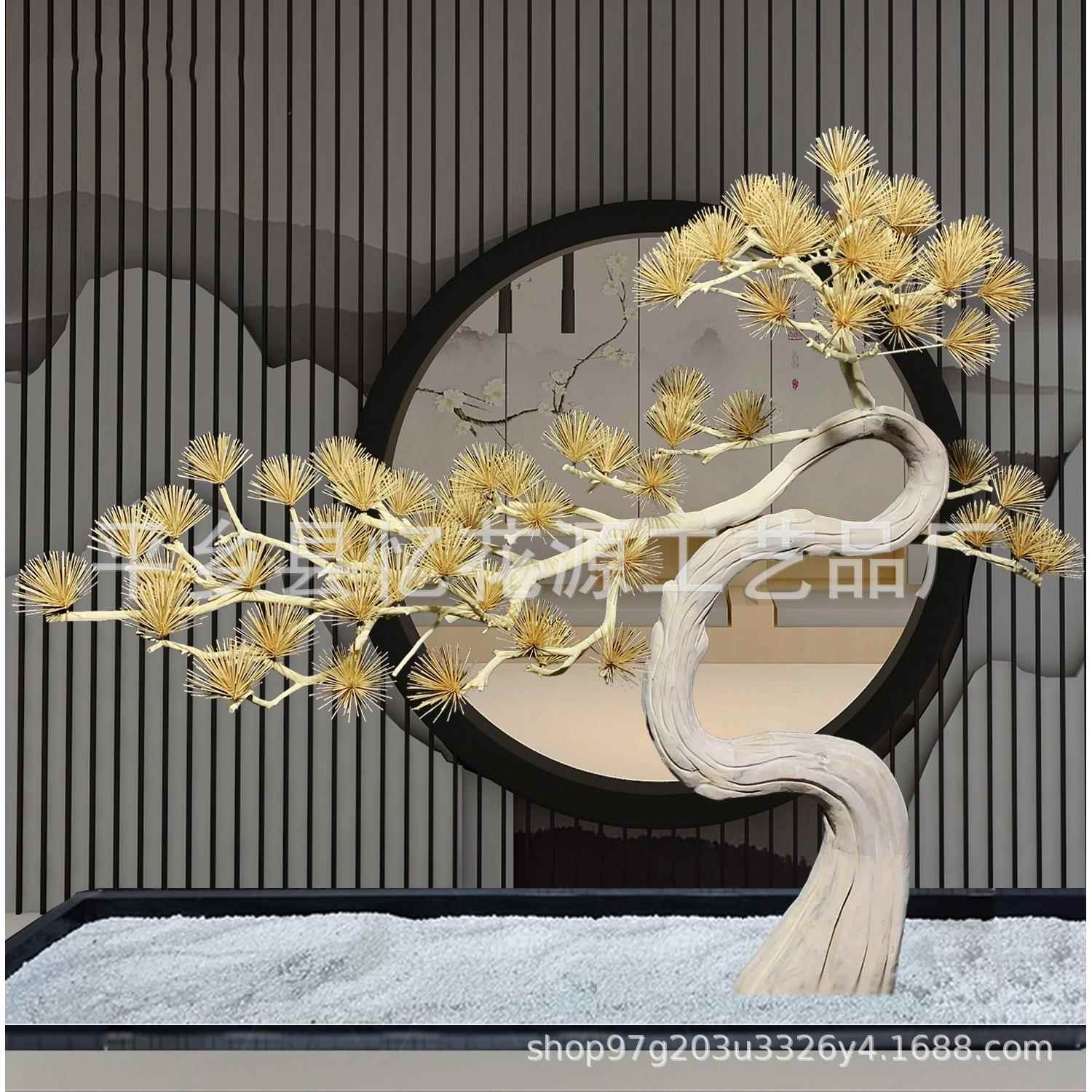 实木雕刻罗汉松造型树实木竹签松树造景观树盆景实木假树仿真