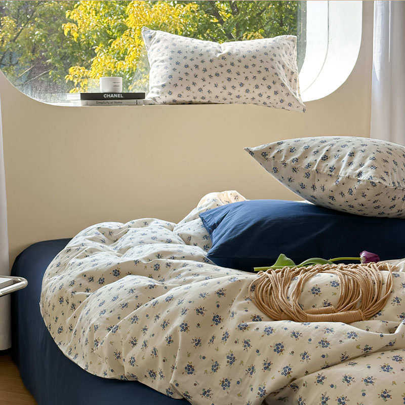 ins风小碎花混搭裸睡双层纱四件套全棉水洗棉被套少女心纯棉床单,床上用品,床品套件/四件套/多件套,淘宝优惠券,粉丝福利购,淘宝优惠卷