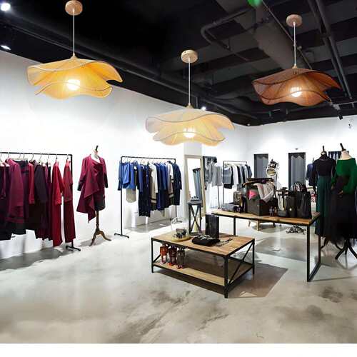 餐厅饭店民宿火锅店餐桌餐饮吊灯具文艺术竹编布艺灯罩新中式禅意