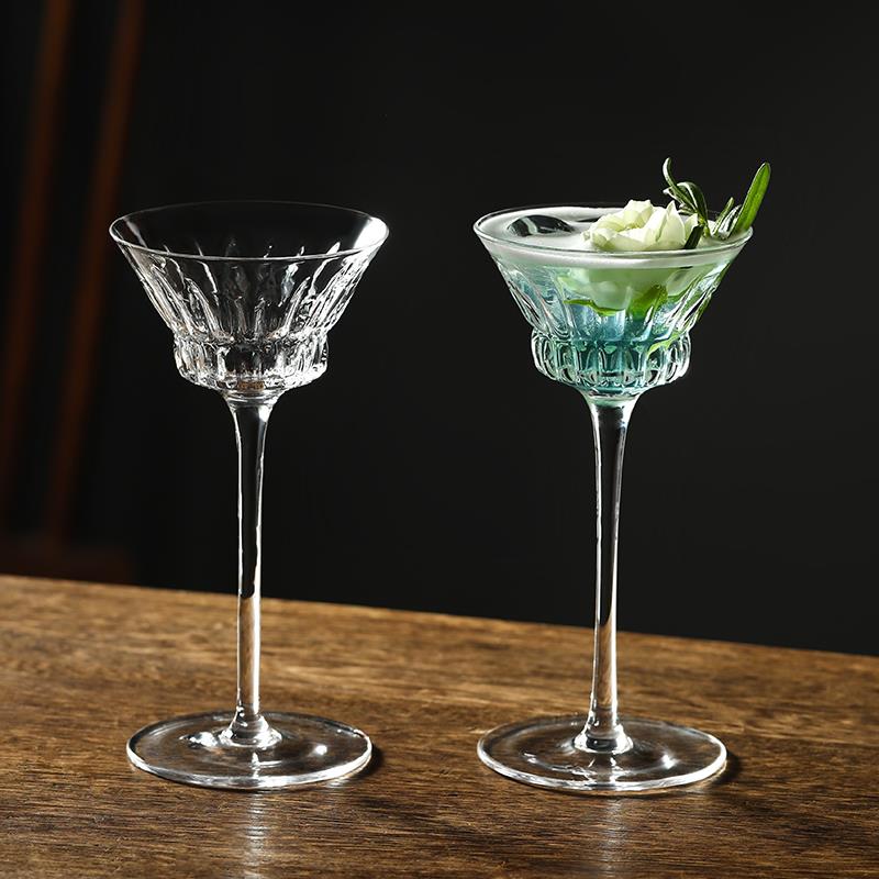 创意玻璃鸡尾酒杯高级感中古香槟杯高脚杯茶饮杯咖啡杯葡萄酒杯子
