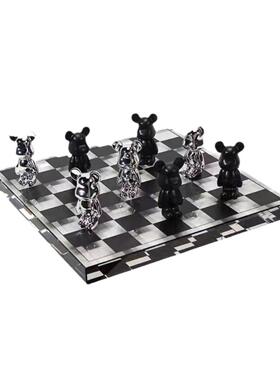 现代轻奢水晶玻璃大理石棋盘九宫格摆件创意家居饰品桌面客厅酒店