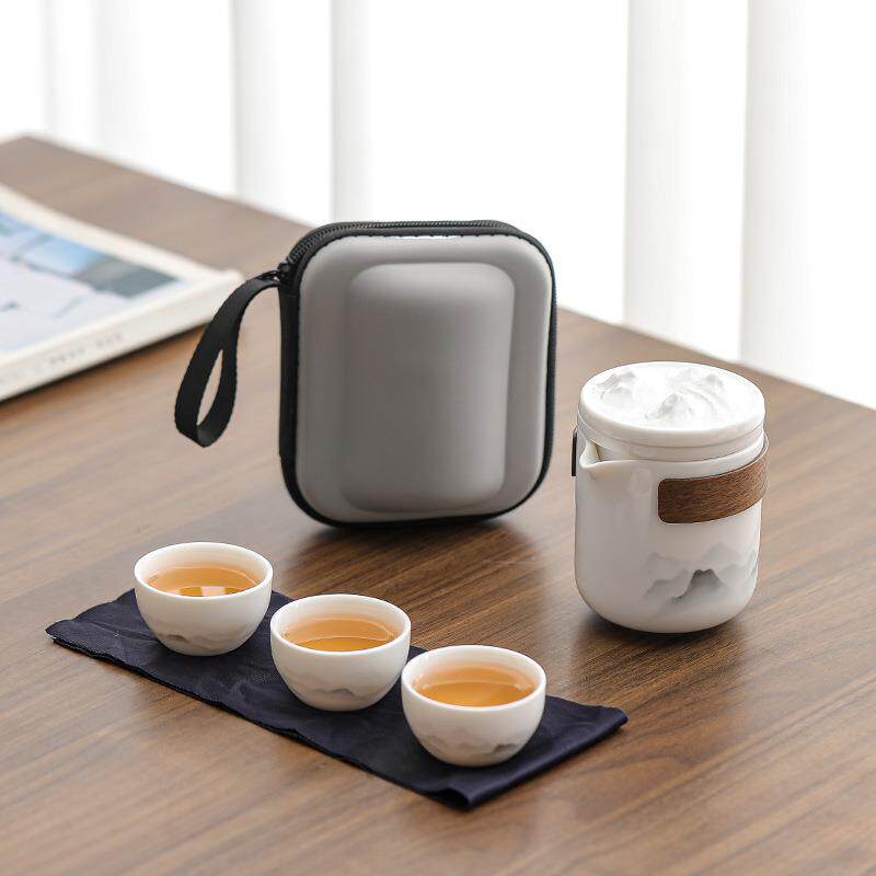 几欢羊脂玉瓷旅行茶具套装户外露营便携喝茶装备陶瓷快客杯泡茶壶