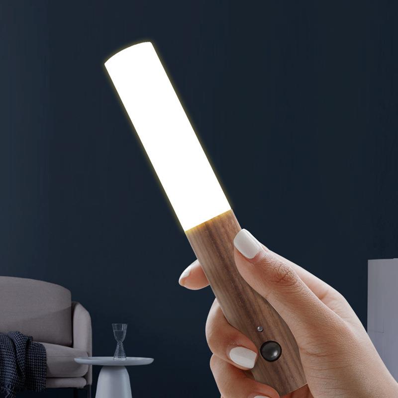 智能人体感应实木小夜灯led创意充电氛围灯家用楼道