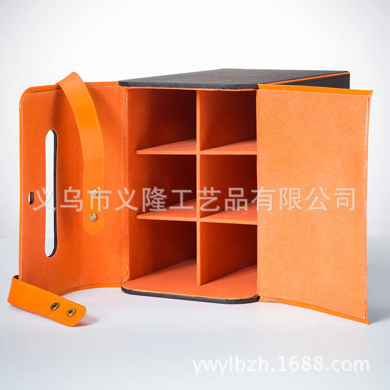 现货批发水钻六支装六瓶装PU皮质红酒包装盒子皮盒葡萄酒礼品盒子