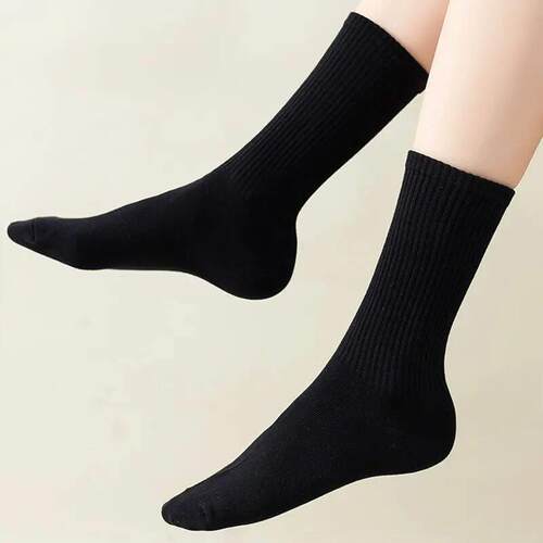 6 Pairs Middle Tube Socks For Men Solid Colour In White and