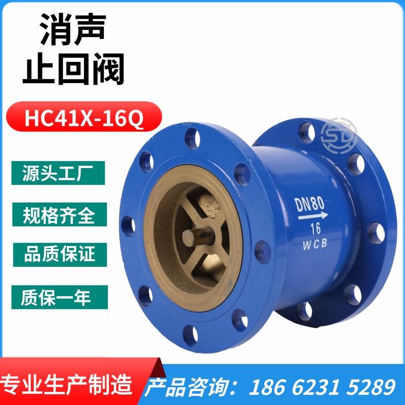 HC41X-16法兰消声止回阀 消音立卧式管道单向逆止阀不锈钢芯DN100