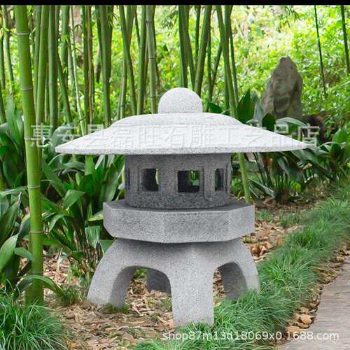 太阳能石灯 青石仿古石灯日式照明石灯笼 做旧石雕庭院园林地灯