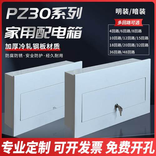 全铁PZ30配电箱12回路家用户外明暗装空气开关盒照明布线导轨电箱