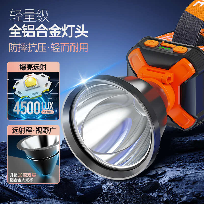 雅格激光炮头灯强光照亮户外工地作业灯钓鱼用头戴式大功率手电筒