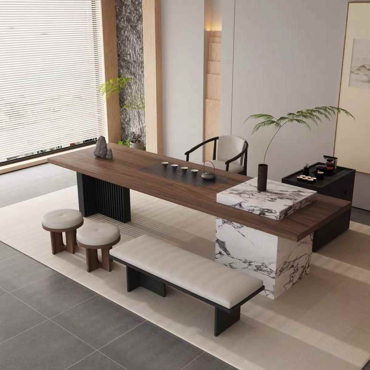 新中式茶桌椅组合现代岩板茶台意式极简家用泡茶桌办公室高级感