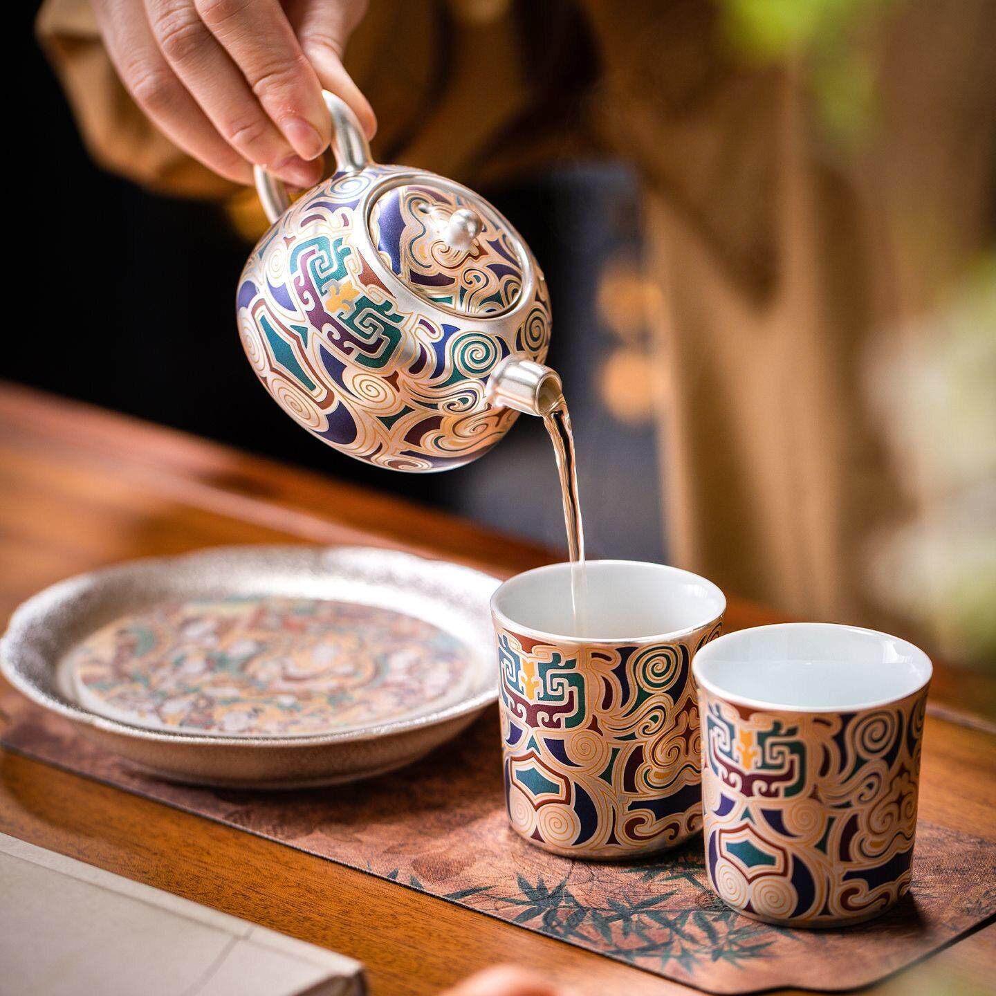 敦煌鎏银文创功夫茶具小套装高档家用泡茶壶茶杯礼盒装高档礼物